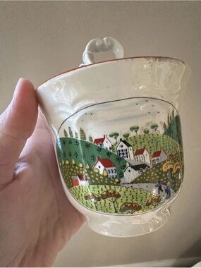 Newcor Stoneware Country Village Multicolor Lidded Sugar Bowl Dishwasher Safe
